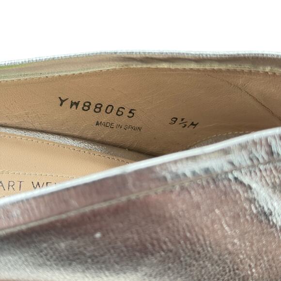 Stuart Weitzman Heeled Metallic Silver Mules Leather Women SZ 9.5 Formal Party - Picture 13 of 13